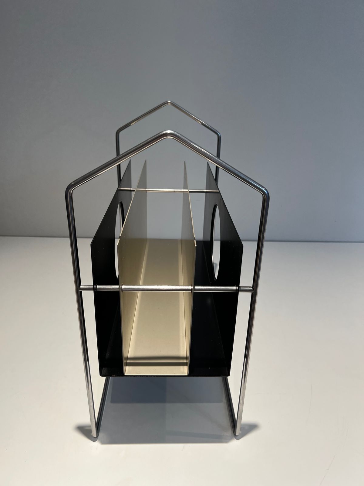 Chrome Design Magazine Rack In Black And White Lacquered Metal photo buy