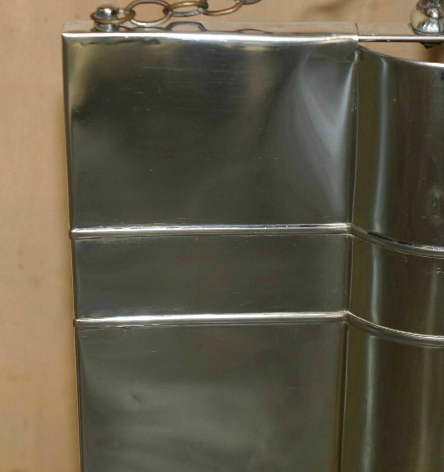 Art Deco Antique Circa 1920's Polished Chrome Fire Guard Screen With Bear On Top photo vintage