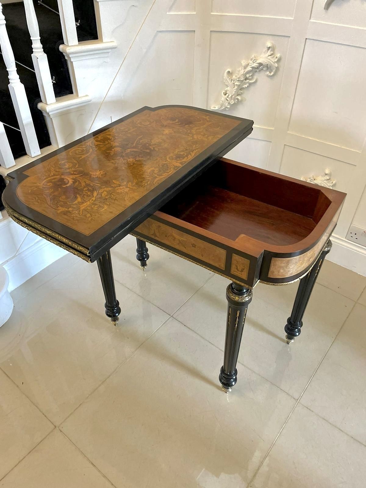 Exhibition Quality Antique French Inlaid Marquetry Card Table photo buy