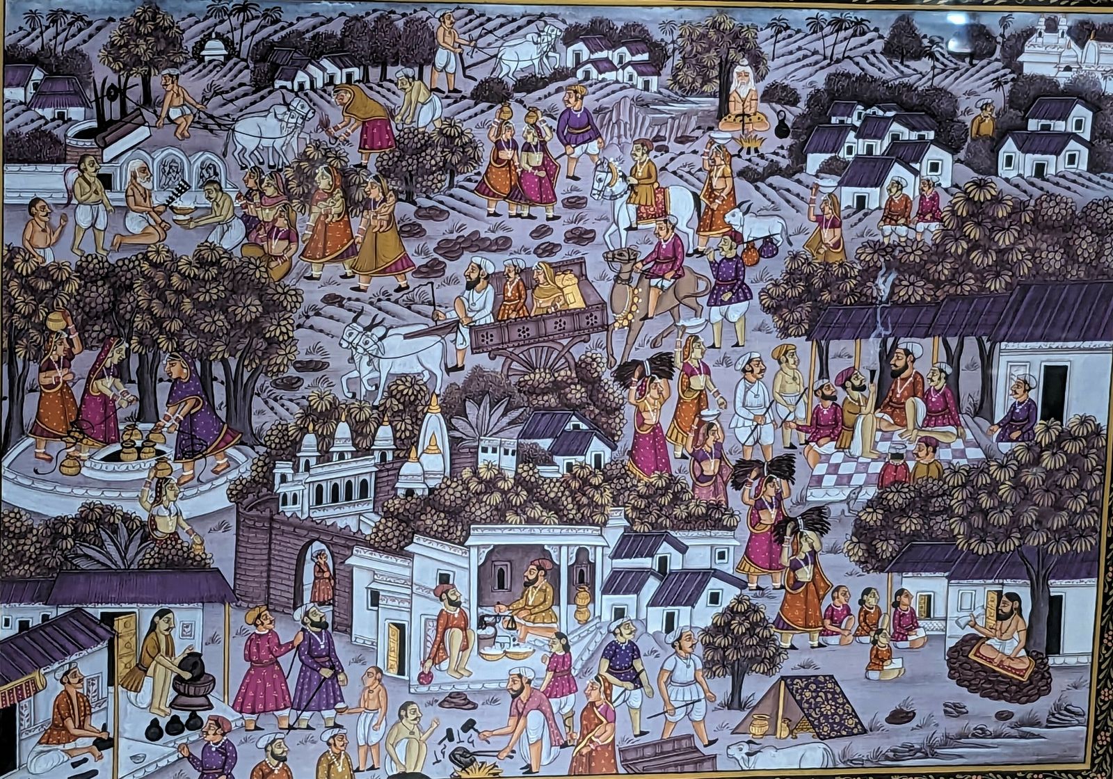 Vintage Framed Miniature Painting Of Rajasthan Village Life photo Art