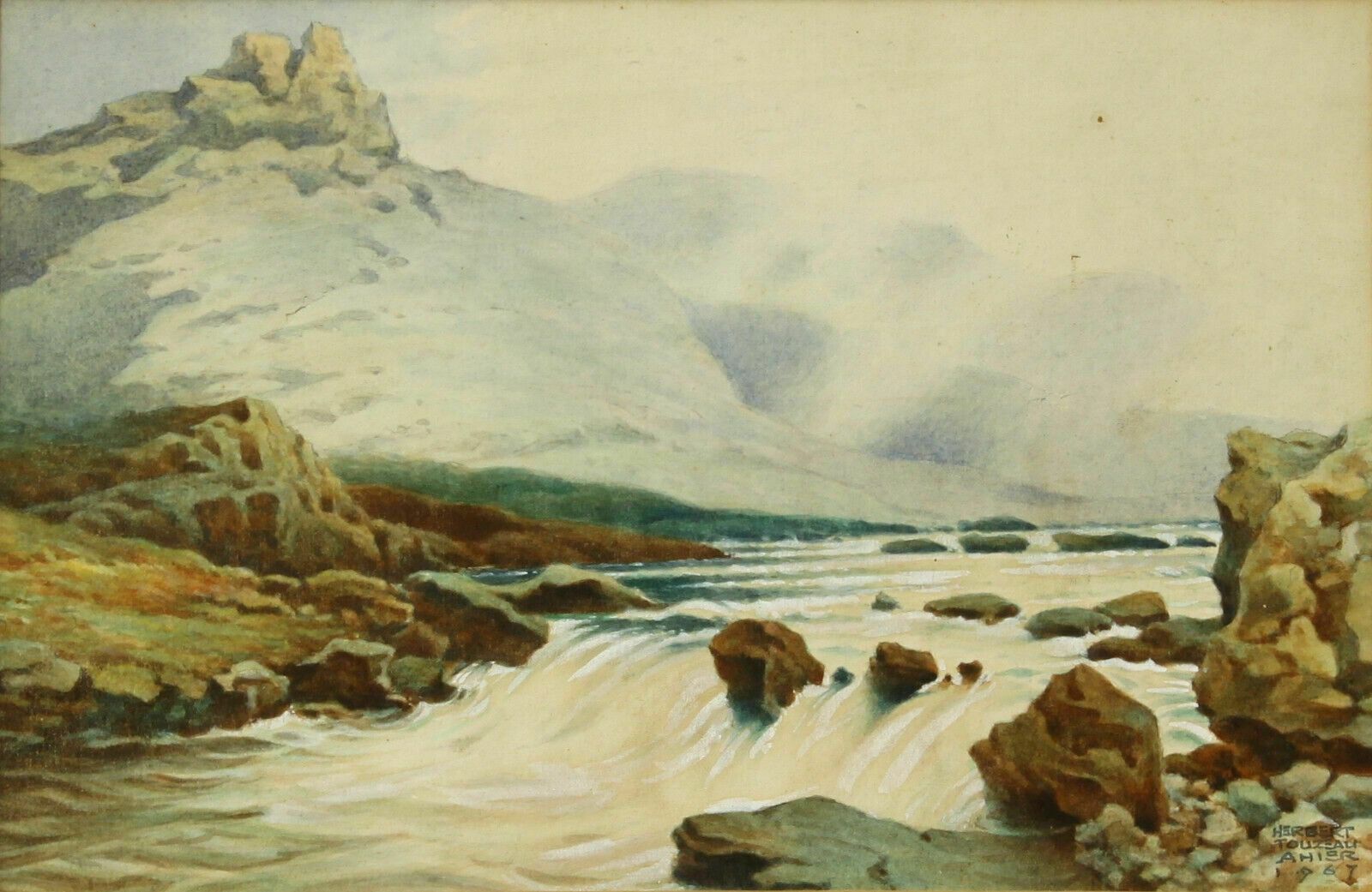 Watercolour By Herbert Touzeau Ahier. Mountain Stream photo furniture