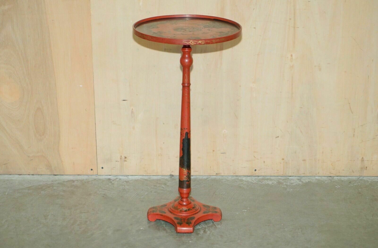 Lovely Antique Chinese Chinoiserie Lacquered & Hand Painted Side Lamp Wine Table photo furniture