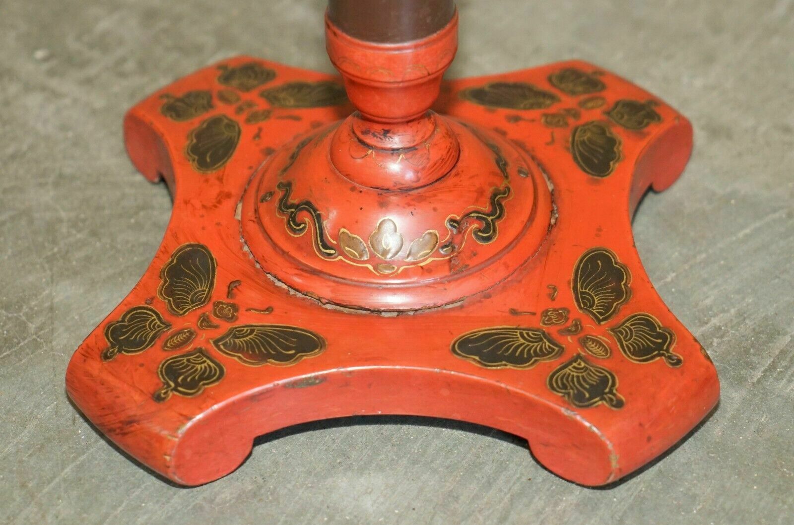 photo for sale Lovely Antique Chinese Chinoiserie Lacquered & Hand Painted Side Lamp Wine Table
