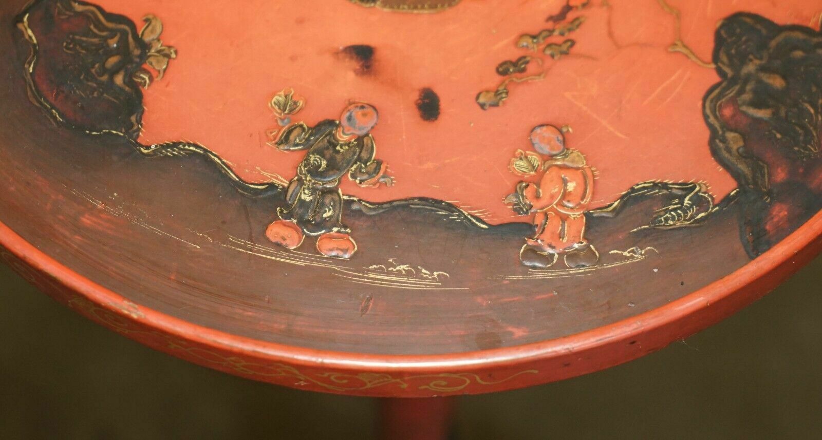 photo buy Lovely Antique Chinese Chinoiserie Lacquered & Hand Painted Side Lamp Wine Table