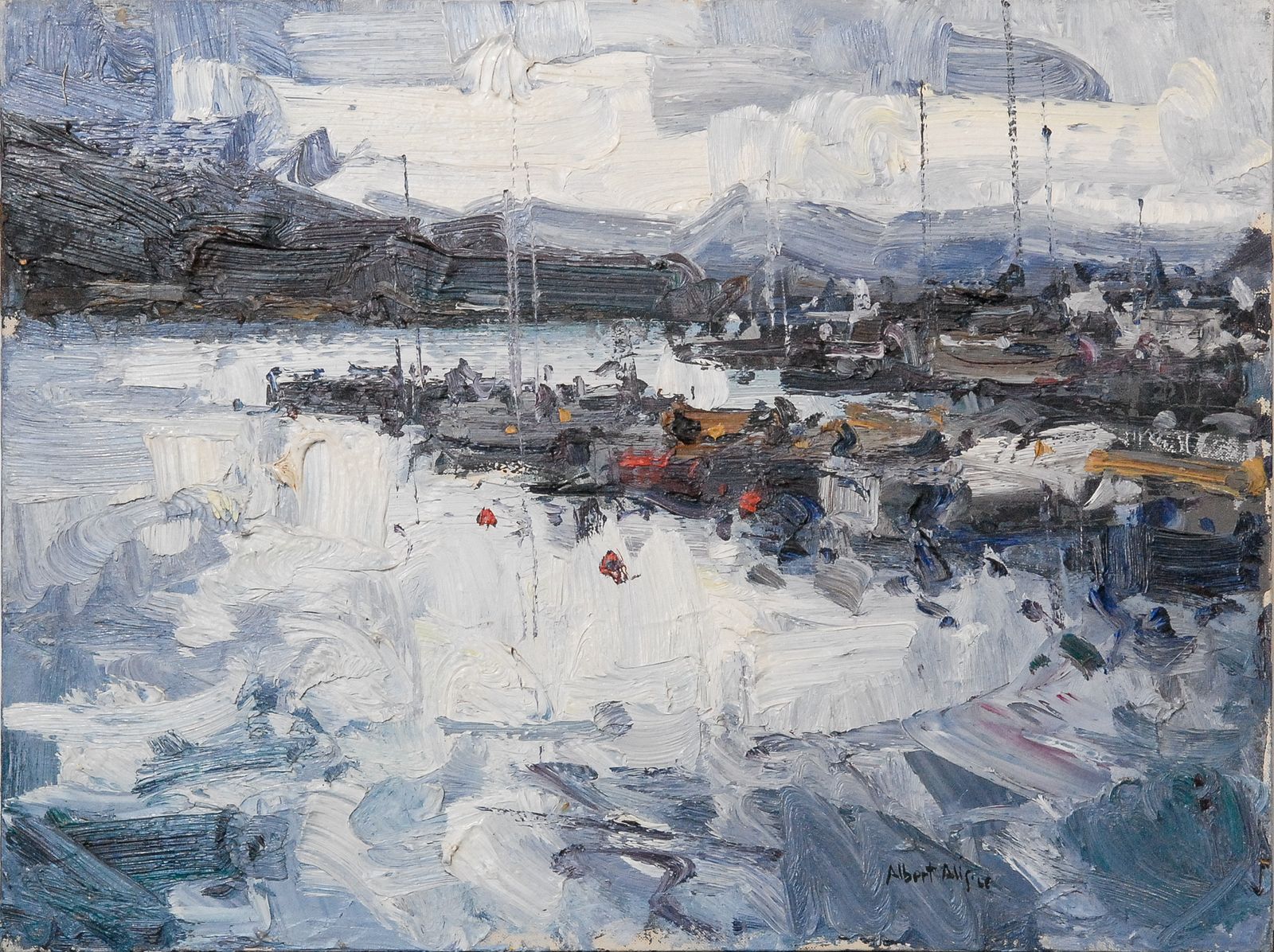 Abstract Harbour Scene, 1990s, Oil On Canvas