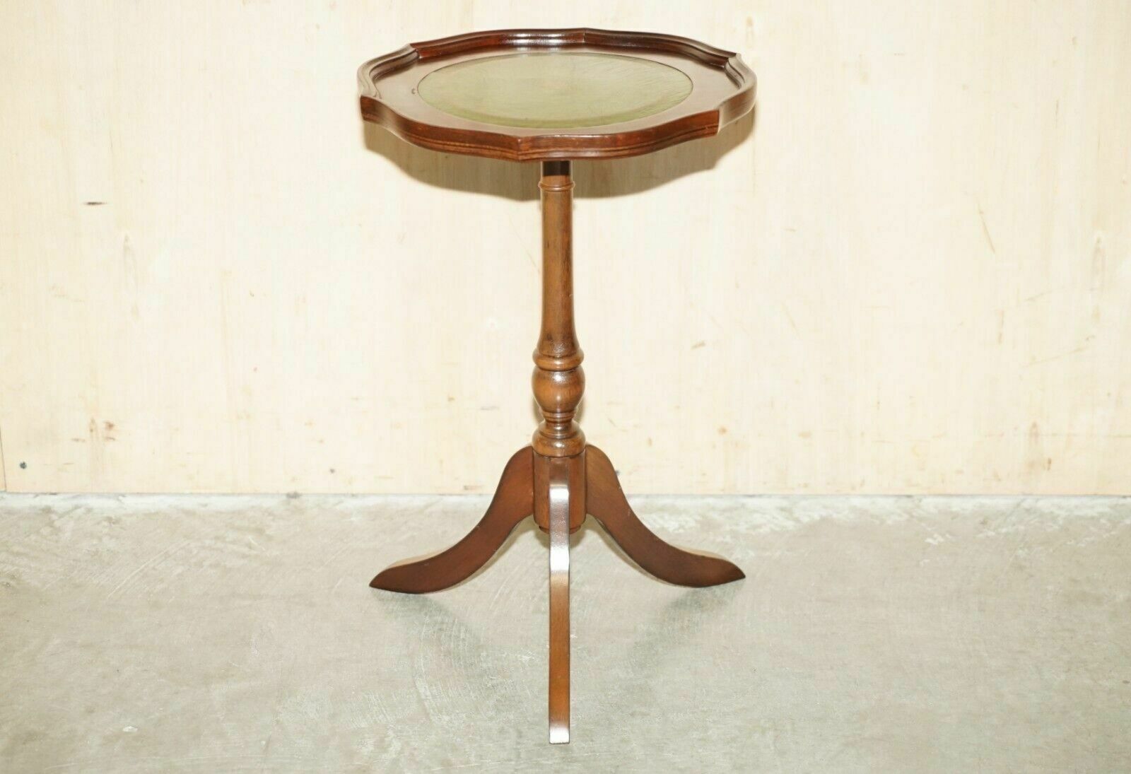 Pie Crust British Racing Green Leather Gold Leaf Tripod Side End Lamp Wine Table photo furniture
