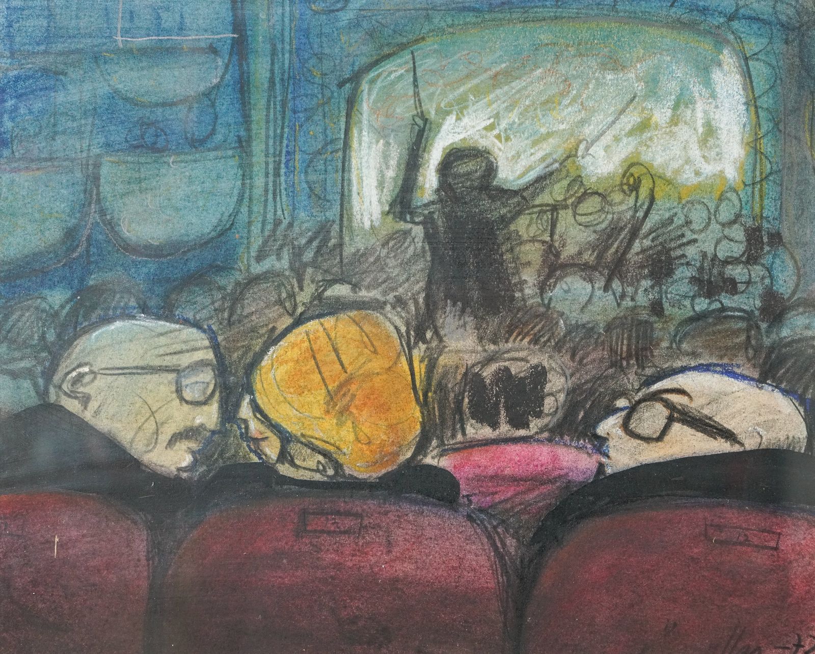 Cartooneske Theaterscène, Jaren 1970, Olieverf Op Doek photo vinterior