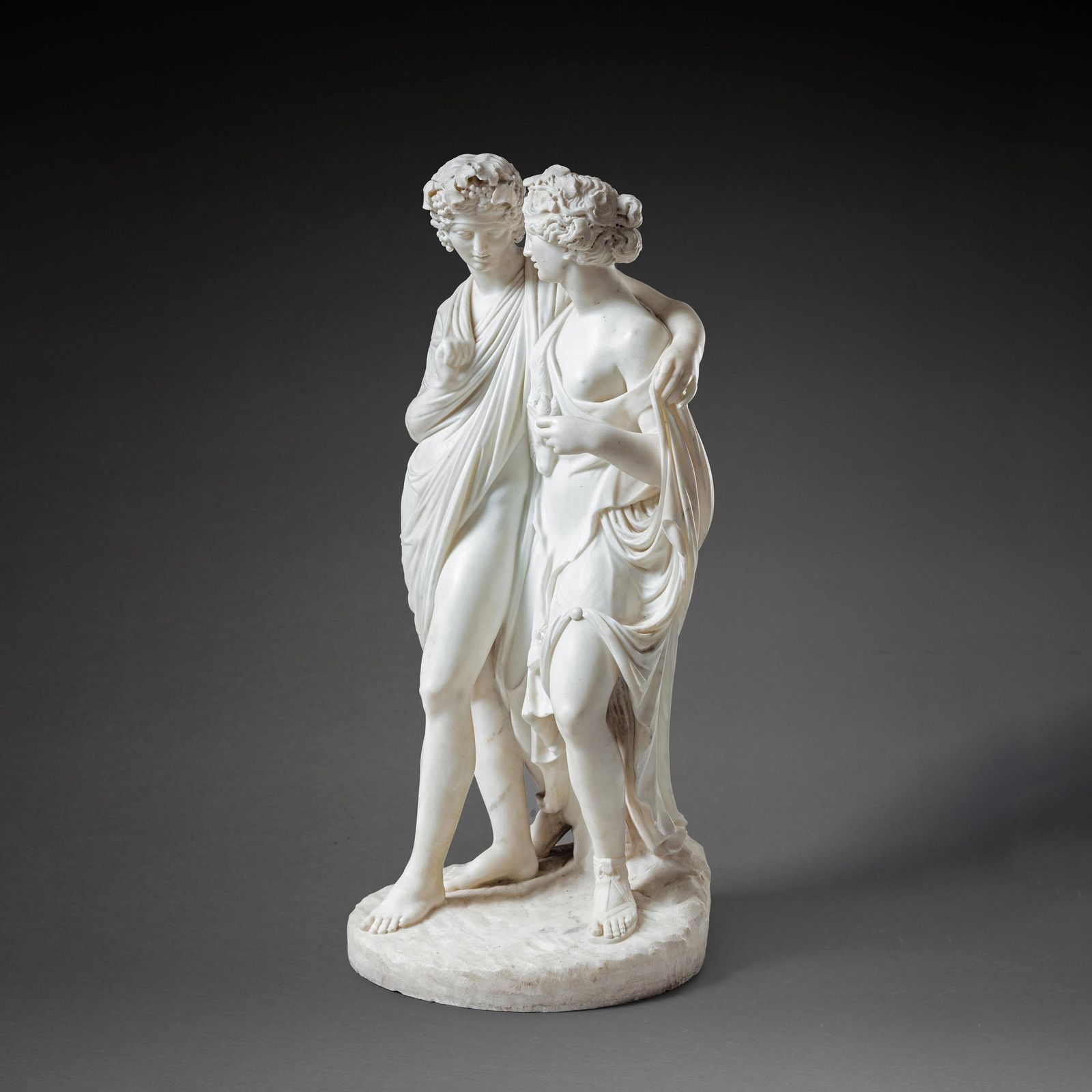 48000.0 Fine Italian Early 19th Century Marble Group Of Bacchus And Ariadne After The Antique, Attributed To Carlo Albacini C.1800 photo