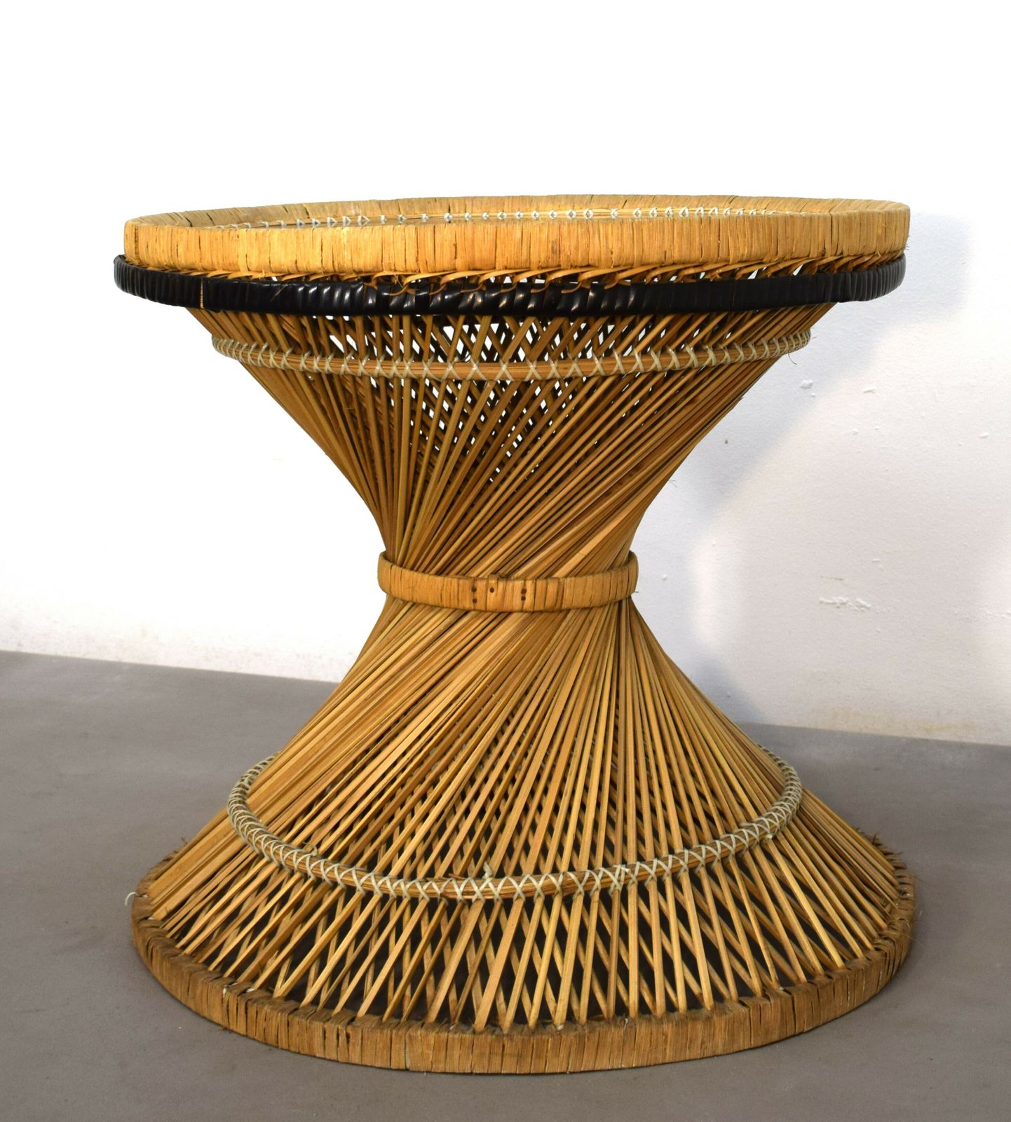 Italian Coffee Table, Straw And Smoked Glass, 1970s photo Furniture