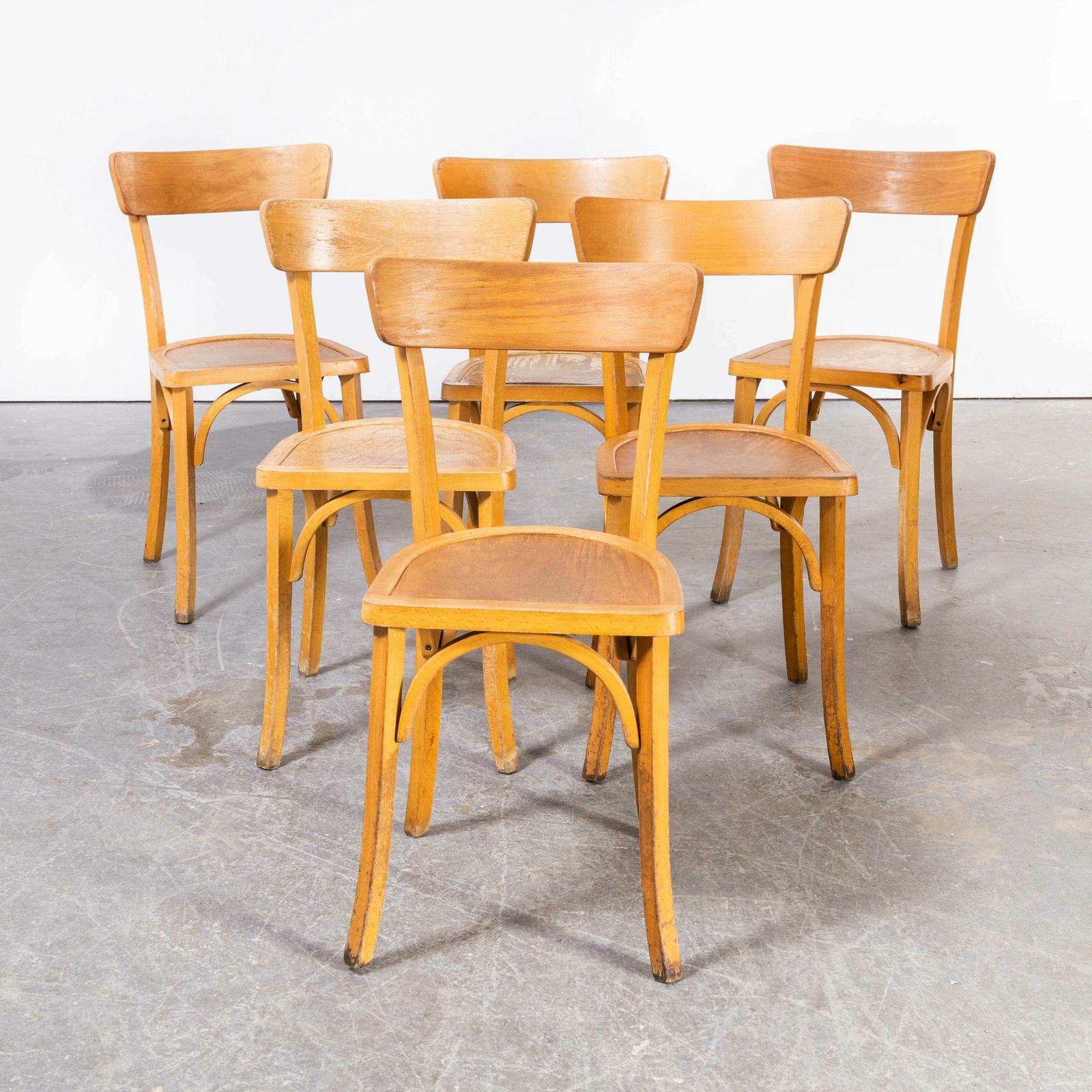1950’s French Baumann Blonde Kick Leg Bentwood Dining Chairs – Set Of Six photo Furniture