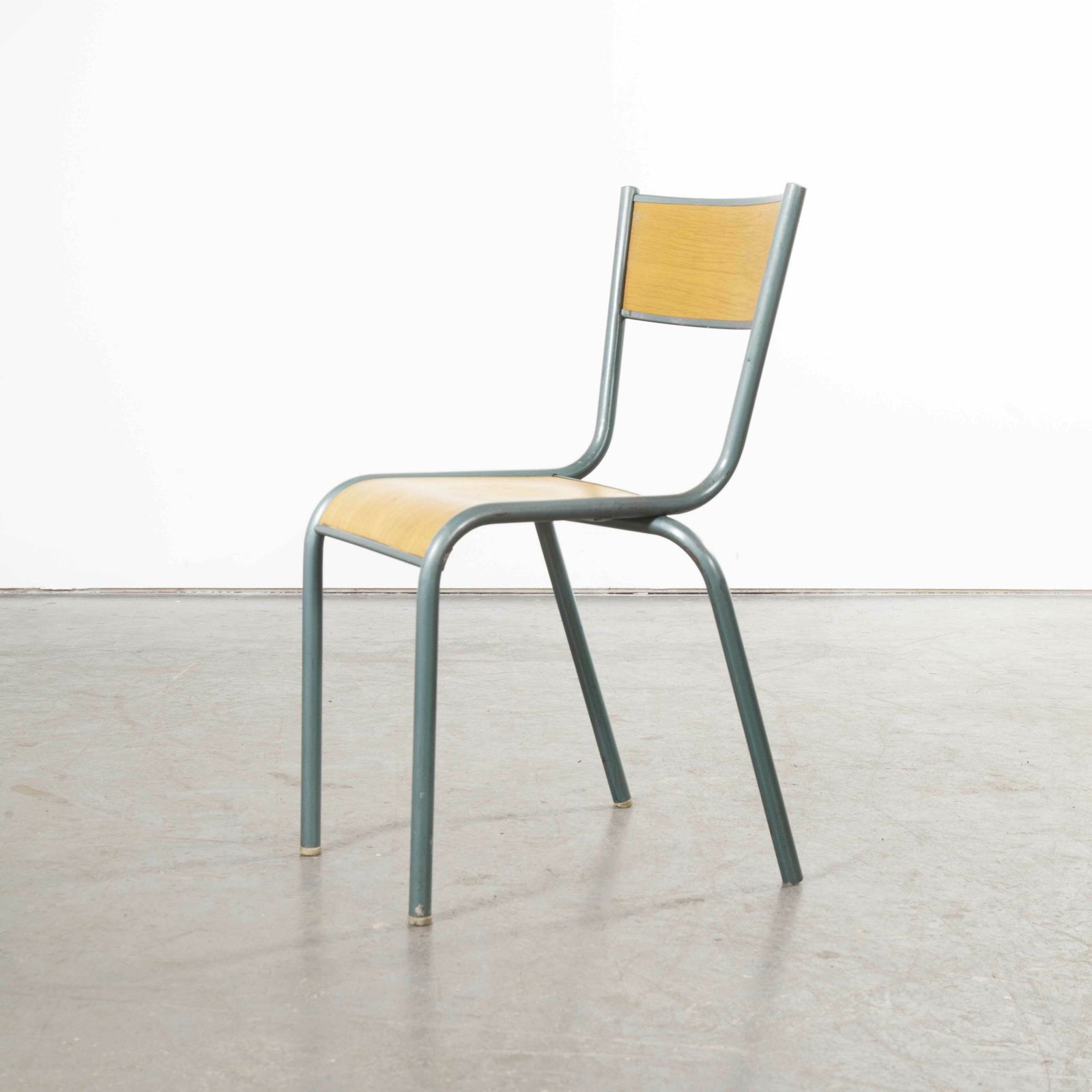 photo for sale 1950’s French Mullca Vintage Stacking School Dining Chairs Aqua Model 510 Set Of Six