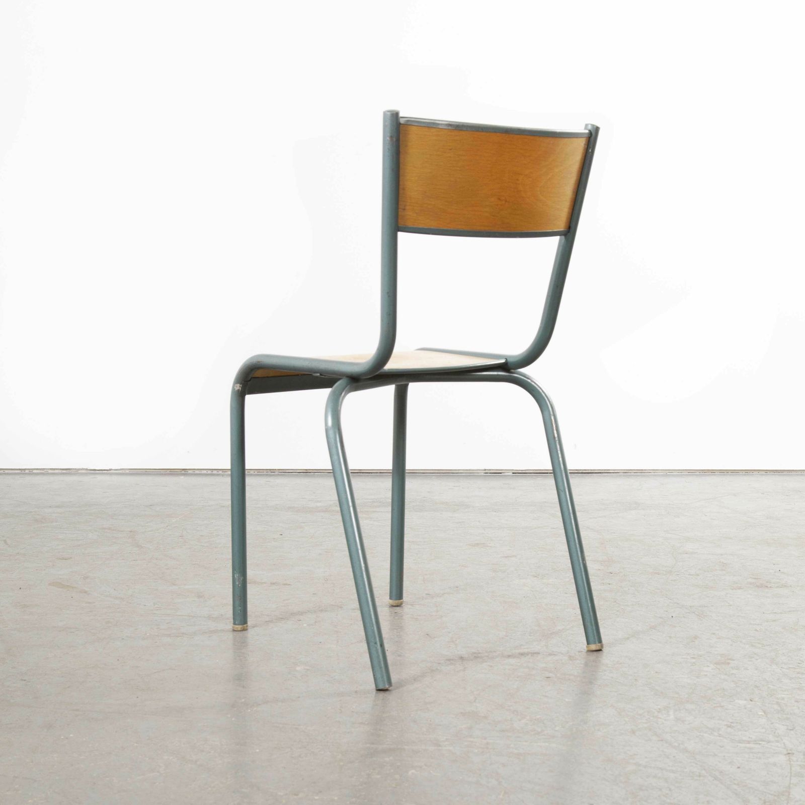 Furniture 1950’s French Mullca Vintage Stacking School Dining Chairs Aqua Model 510 Set Of Six photo