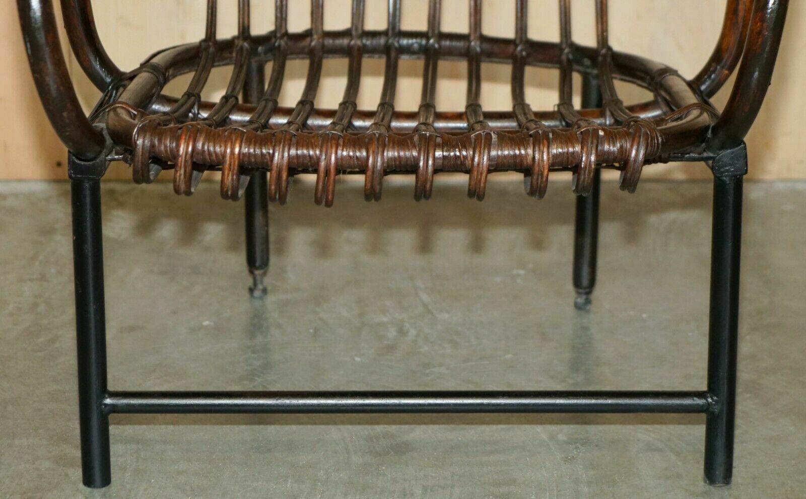 1450.0 Rare Antique Thonet Style French Bamboo Steel Base Porters Wingback Armchair photo