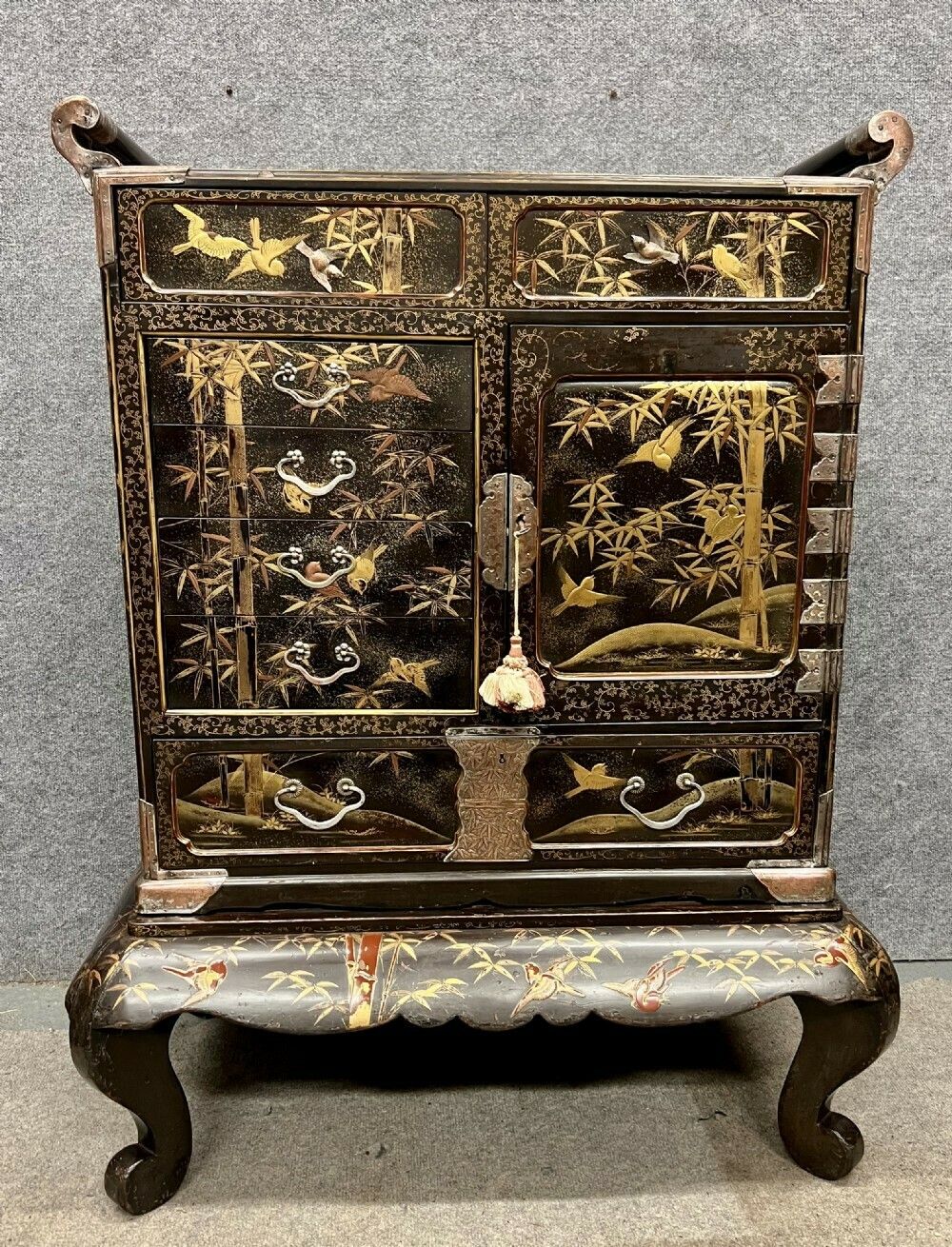 Japanese Meiji Period Shodana Cabinet On Stand