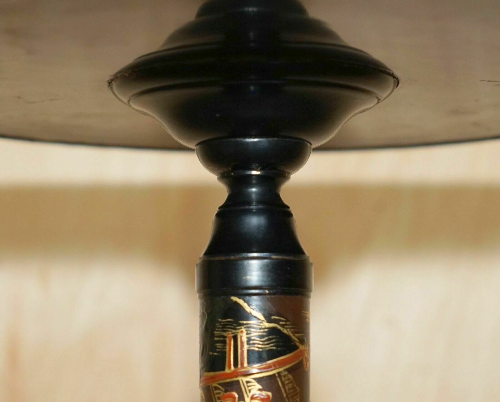 Antique Chinese Chinoiserie Lacquered & Hand Painted Side End Lamp Wine Table photo 950.0