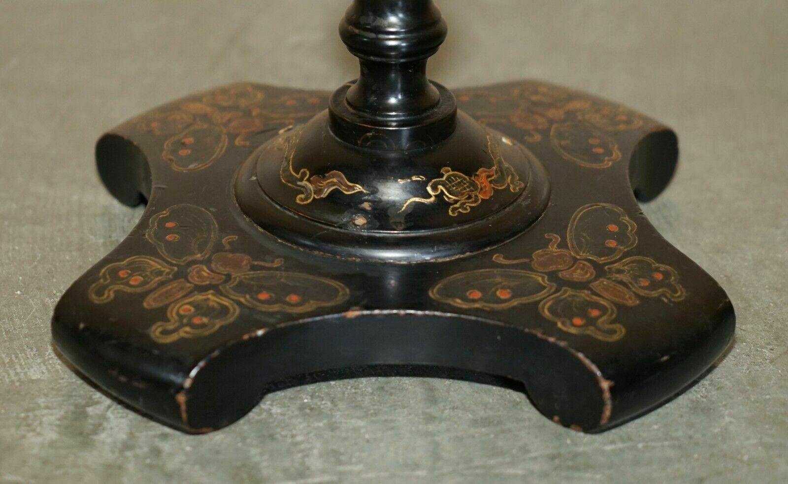 photo for sale Antique Chinese Chinoiserie Lacquered & Hand Painted Side End Lamp Wine Table