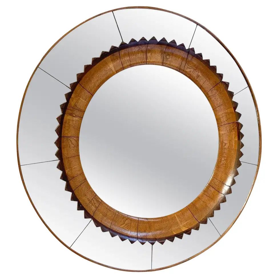 Mid Century Modern Circular Walnut Wall Mirror By Fratelli Marelli, Italy, 1950s