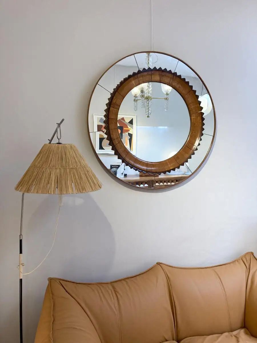 Mid Century Modern Circular Walnut Wall Mirror By Fratelli Marelli, Italy, 1950s photo furniture