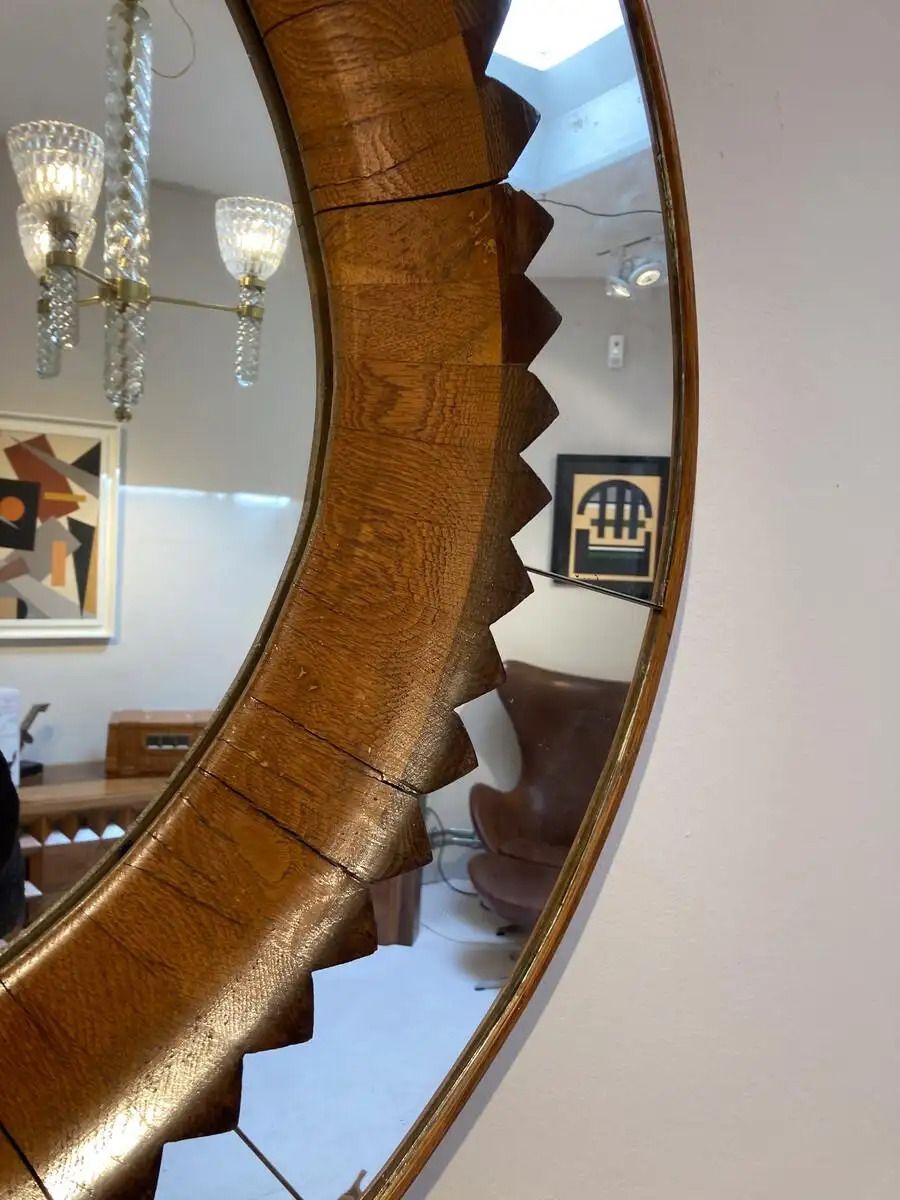Mid Century Modern Circular Walnut Wall Mirror By Fratelli Marelli, Italy, 1950s photo 9880.0