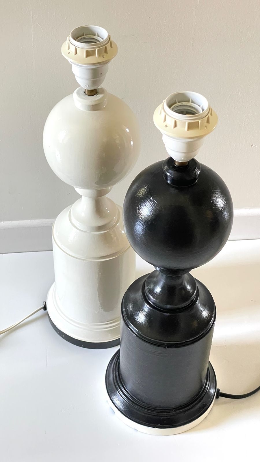 Pair Of Black And White Vintage Wooden Lamp Stands photo buy
