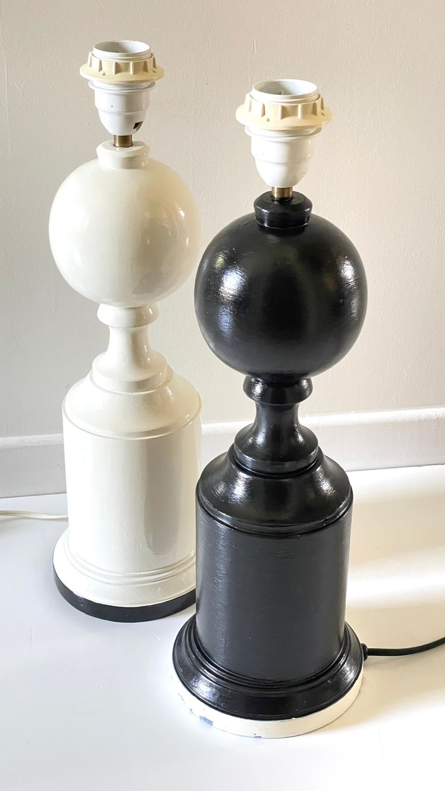 photo buy Pair Of Black And White Vintage Wooden Lamp Stands