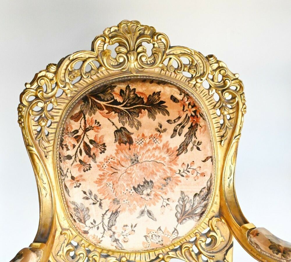 Pair French Salon Chairs Art Nouveau Gilt Fauteuils photo Furniture