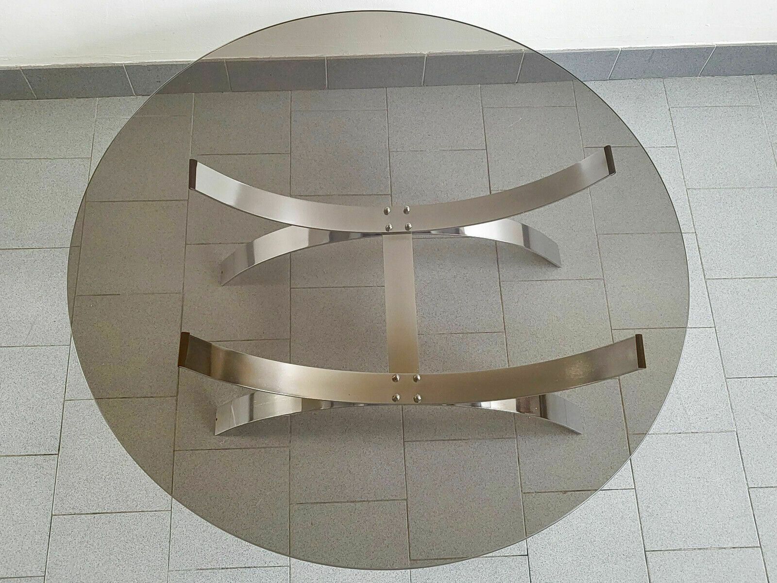Vintage 1970 Space Age Chrome Steel & Smoke Glass Coffee Table 70s 190s Retro photo furniture