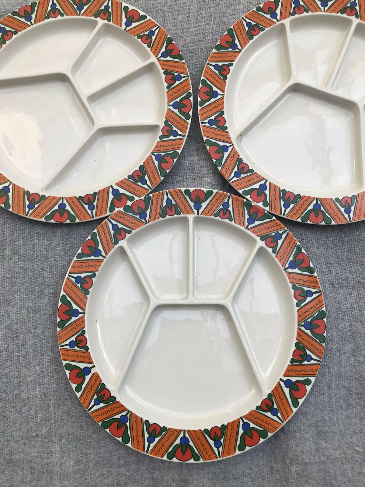 Set Van 3 Oranje Fondueborden Villeroy & Boch Jaren 70 – Rood, Groen – Tapas, Sushi, Hapjes, Amuses – Zeldzaam – Jaren 1970 – Tafeldecoratie – Oranje photo 213.0