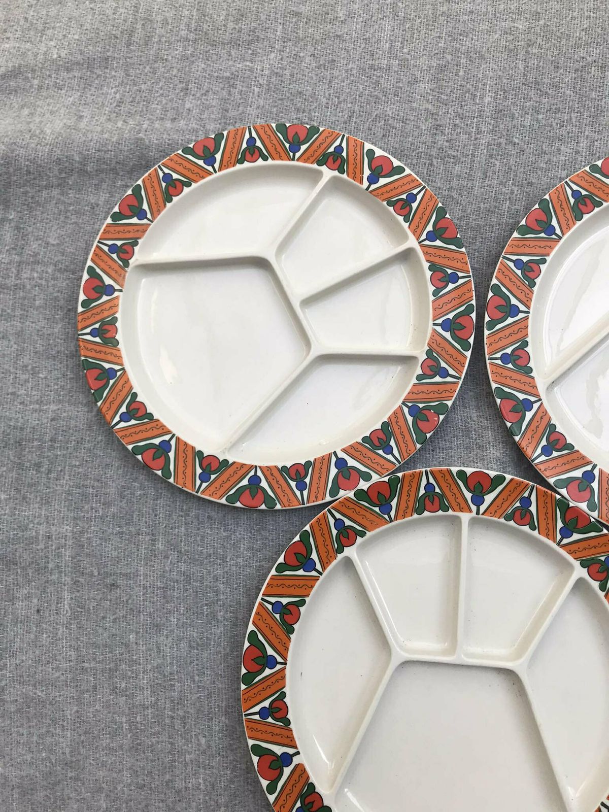 Set Van 3 Oranje Fondueborden Villeroy & Boch Jaren 70 – Rood, Groen – Tapas, Sushi, Hapjes, Amuses – Zeldzaam – Jaren 1970 – Tafeldecoratie – Oranje photo vinterior