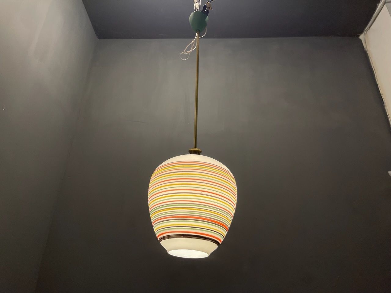 Italian Opaline Glass Light Pendant 1960’s photo vinterior