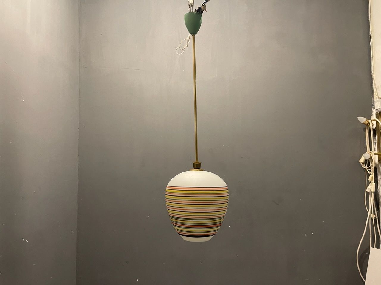 Italian Opaline Glass Light Pendant 1960’s photo vintage