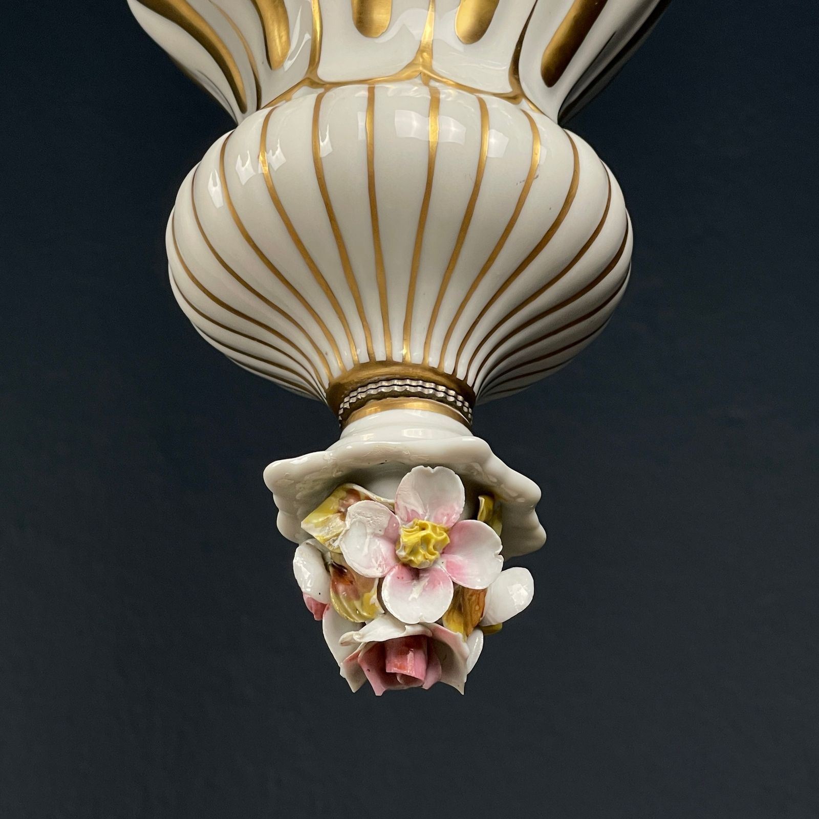 Vintage Capodimonte Porcelain 3 Arm Chandelier Italy 1940s photo vinterior