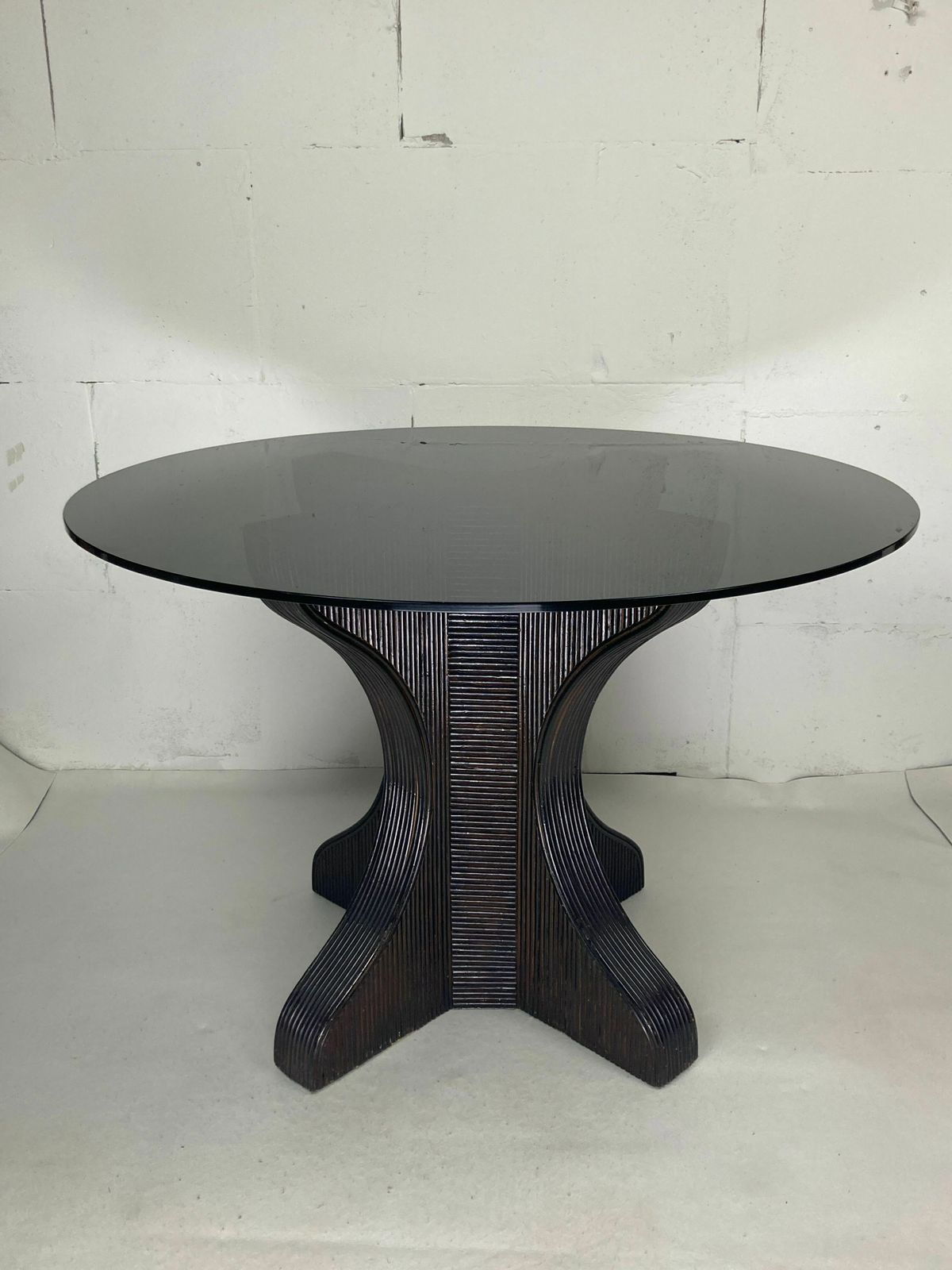 Pencil Reed Rattan Bamboo Dining Or Side Table Base With Smoked Glass Top, 1970s photo buy