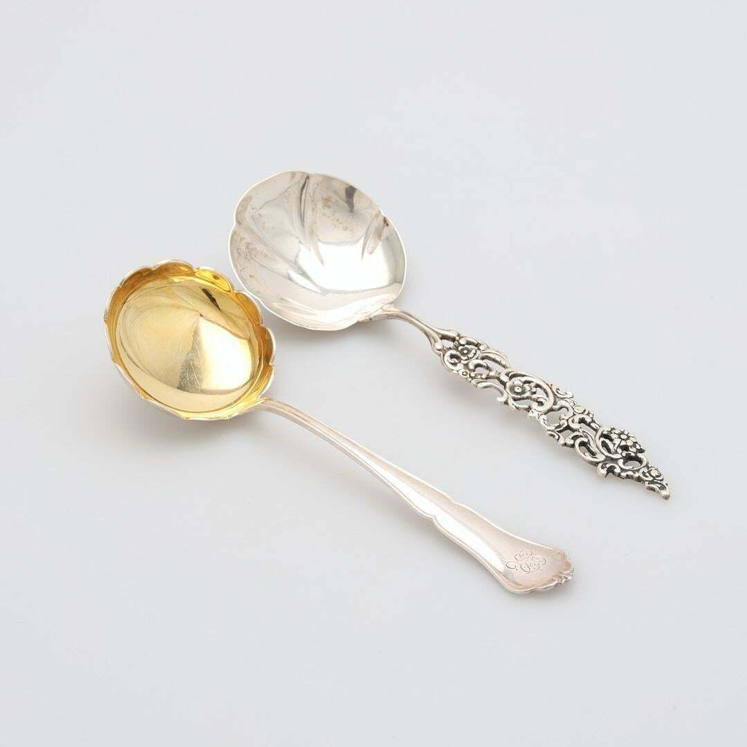 Silver Serving Spoon Antique Pair Of Decorative Sterling Silver Gilded Spoon photo Home Decor