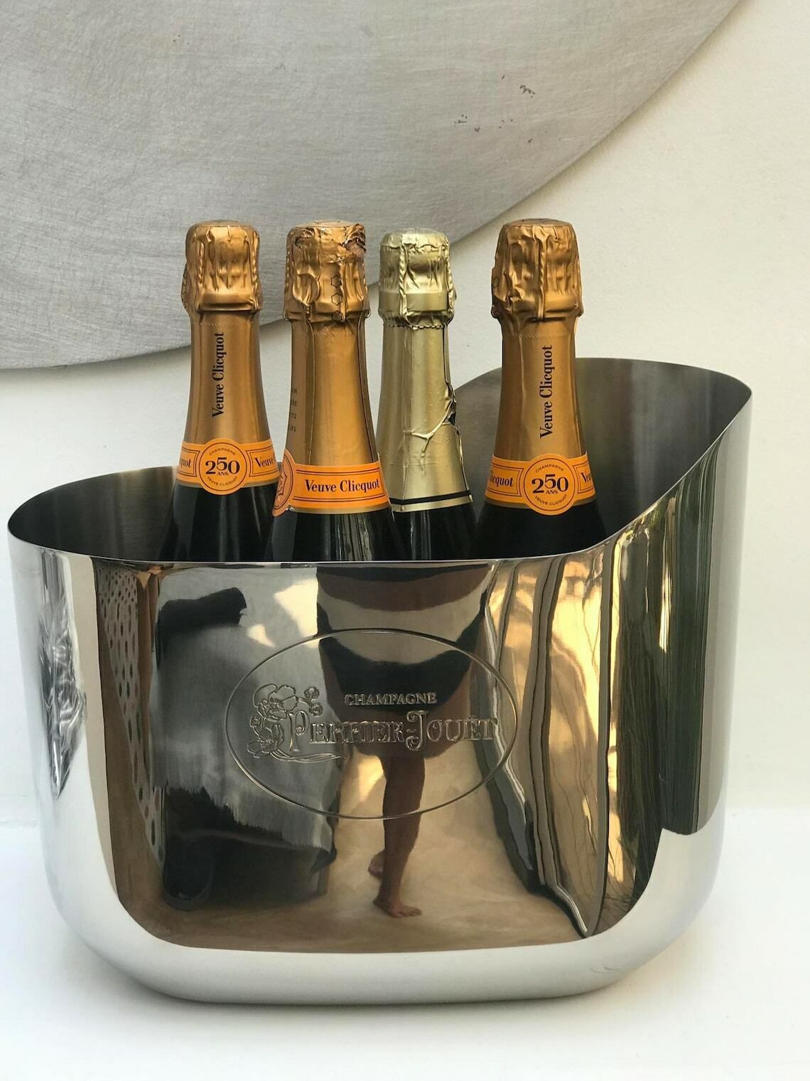 photo for sale Champagne Ice Bucket Large 4 Bottles Perrier Jouet Large Double Magnum Oval Ice Cooler Chilling Bar Decor Gift Garden Party