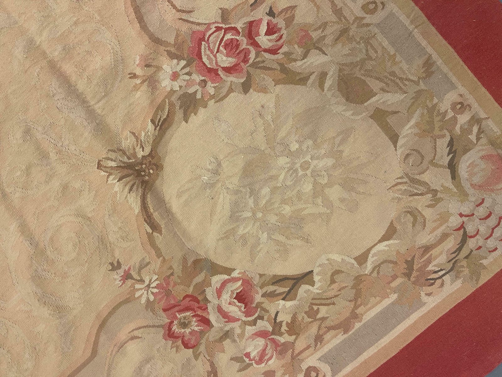 Handmade Aubusson Rug 1980 French  Carpet Vintage Pink And Beige Wool Rugs photo Textiles