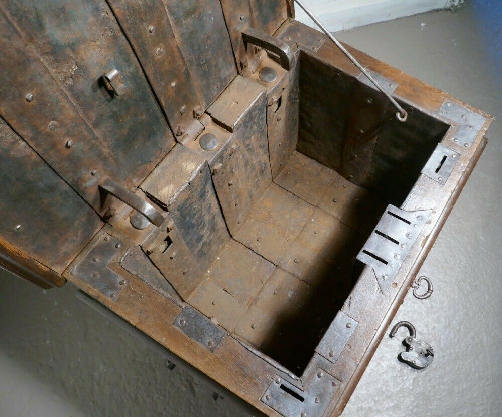 photo buy 17th Century French Coffer, Oak Silver Treasure Chest, Strong Box
