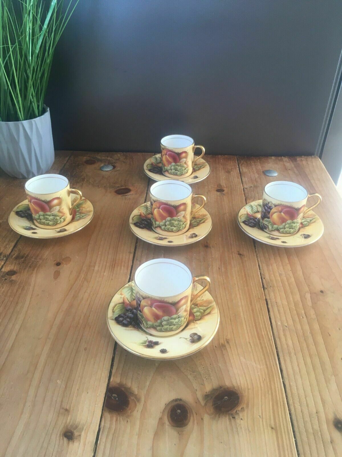 Vintage Aynsley Orchard Gold Fruit Fine China Cabinet Coffee Can Cup & Saucer photo furniture