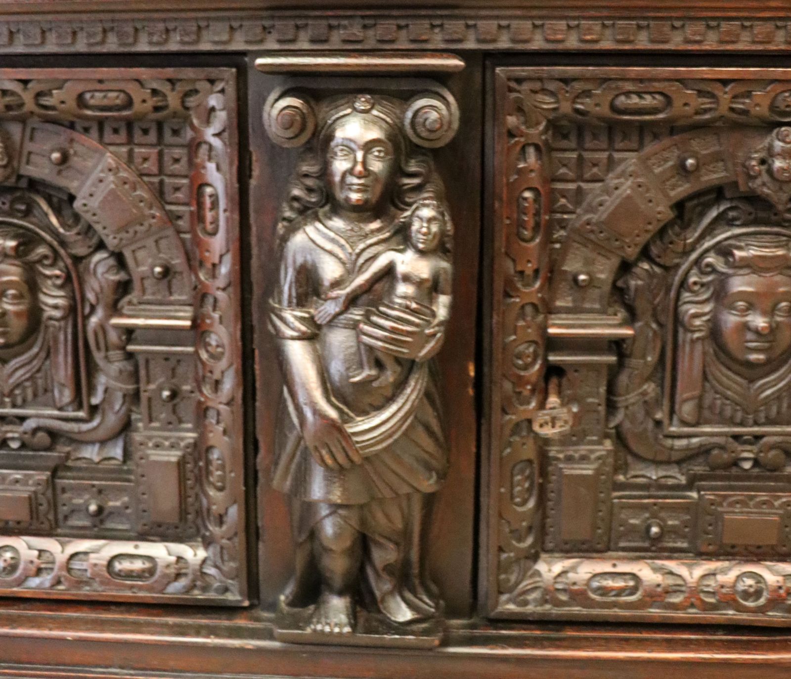 1195.0 A Magnificent Flemish Oak Side Cabinet In The Baroque Style. photo