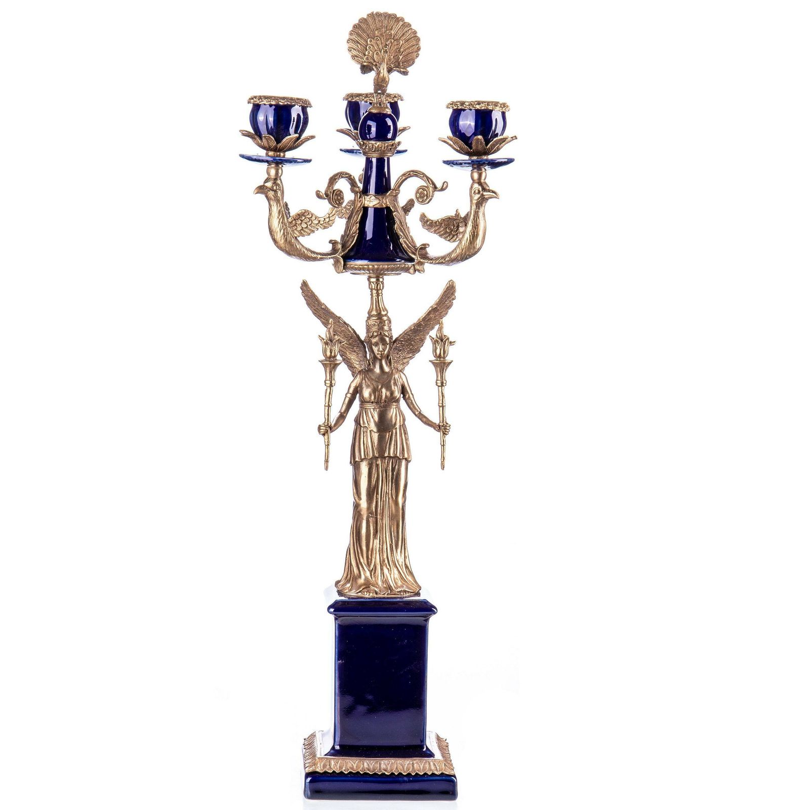 Porcelain Candle Holder With Ornate Bronze Angel