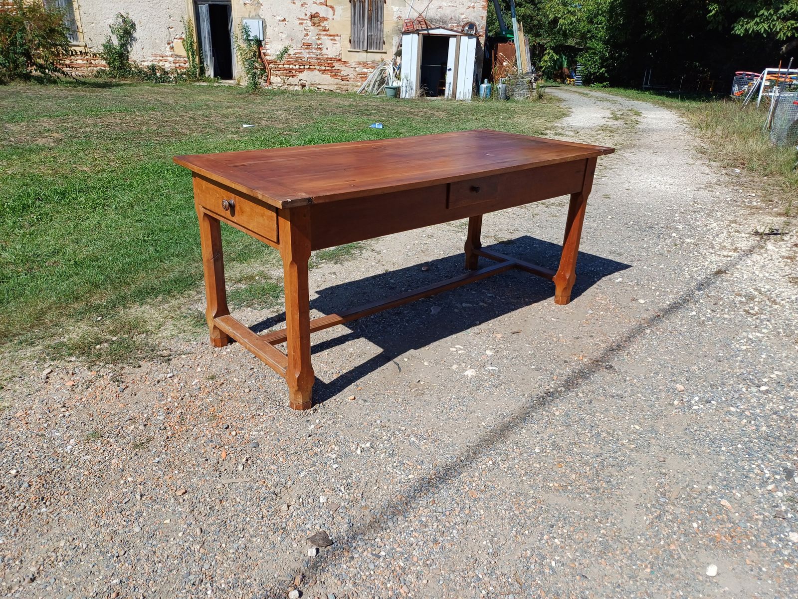 19th Century Country Farmhouse Table In Cherry, 3 Drawers. photo for sale