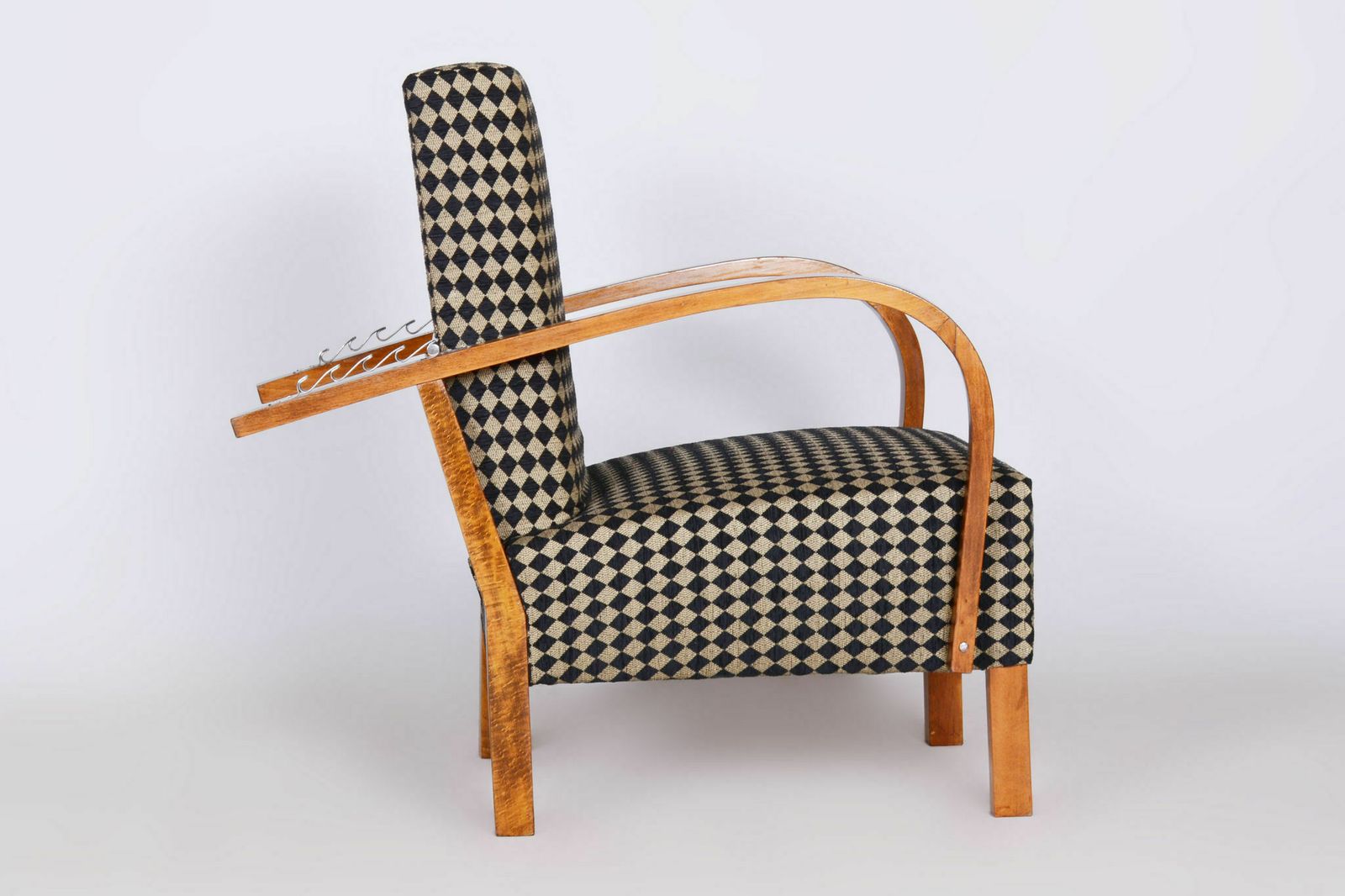 Restored Artdeco Walnut Pair Of Reclining Chairs, New Upholstery, Revived Polish, Czechia, 1930s photo for sale