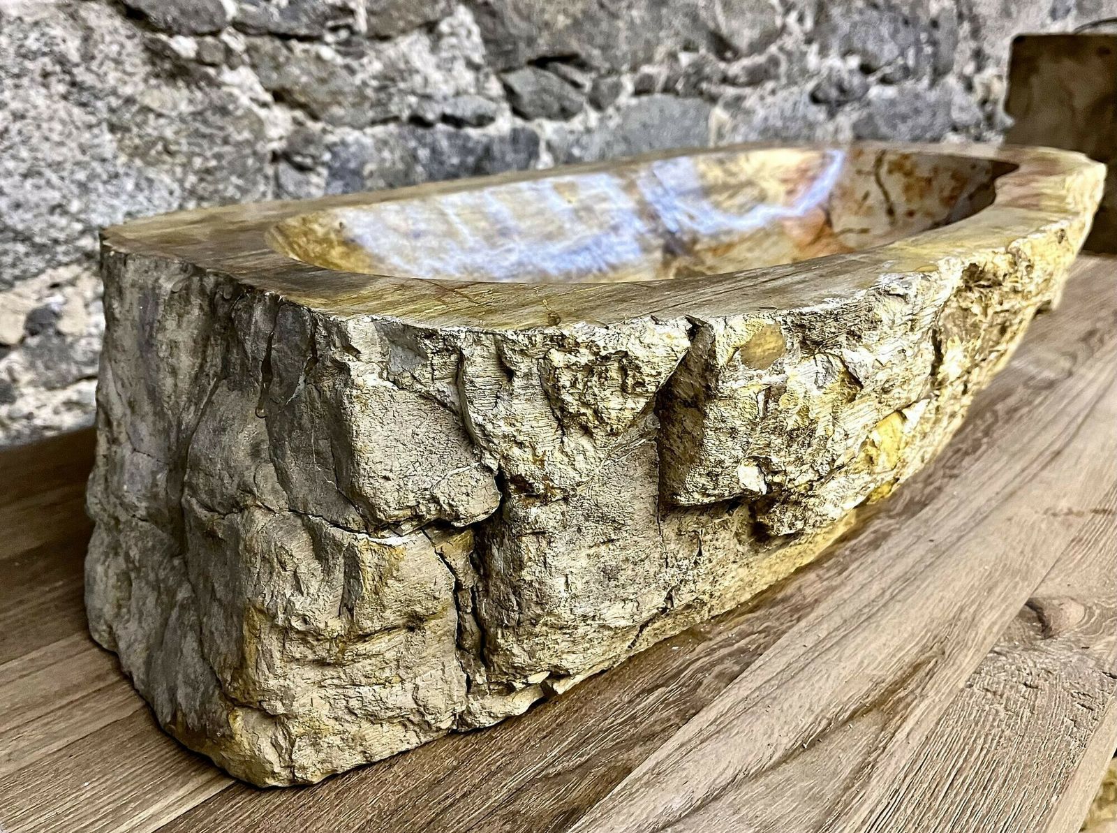 Petrified Wood Sink Beige/ Yellow & Brown Tones, Organic Modern   Top Quality photo for sale