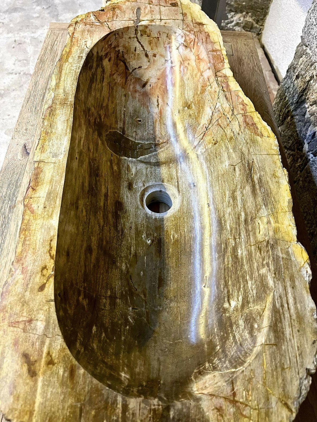 Petrified Wood Sink Beige/ Yellow & Brown Tones, Organic Modern   Top Quality photo vinterior