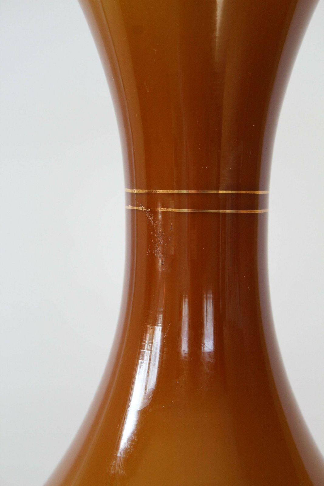 Grote Hoge Vaas Van Opalineglas, Amberbruin Glas Met Gouden Randen, Handgemaakt, Mid Century, Italië, Label, Lichte Krassen, Empoli photo 67.0