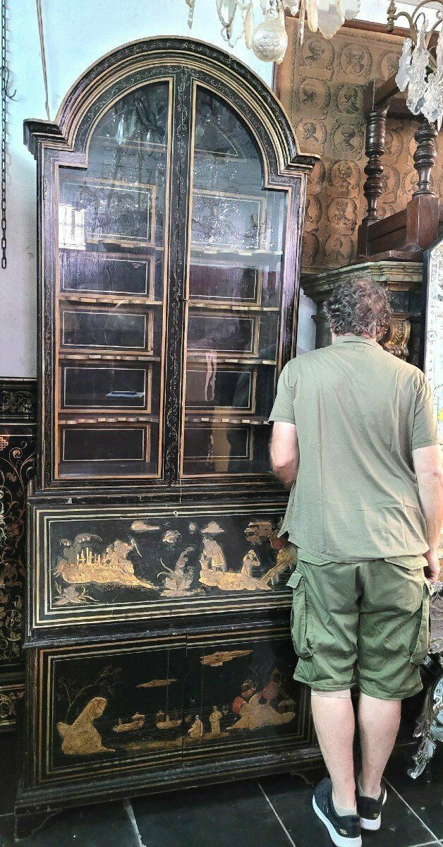 Large Scriban Showcase In Lacquered Wood, Chinoiserie, Late 18th Early 19th Century photo furniture