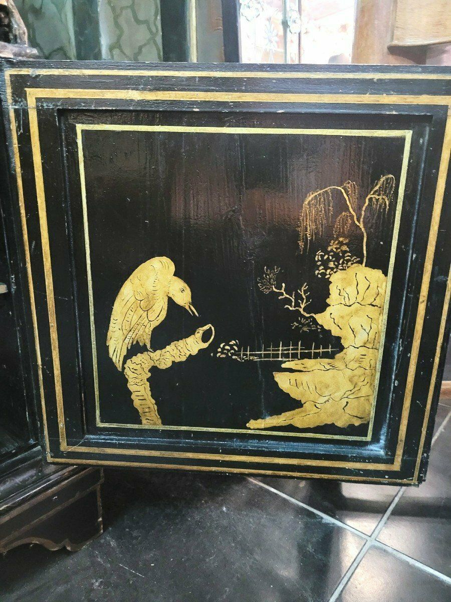 photo furniture Large Scriban Showcase In Lacquered Wood, Chinoiserie, Late 18th Early 19th Century