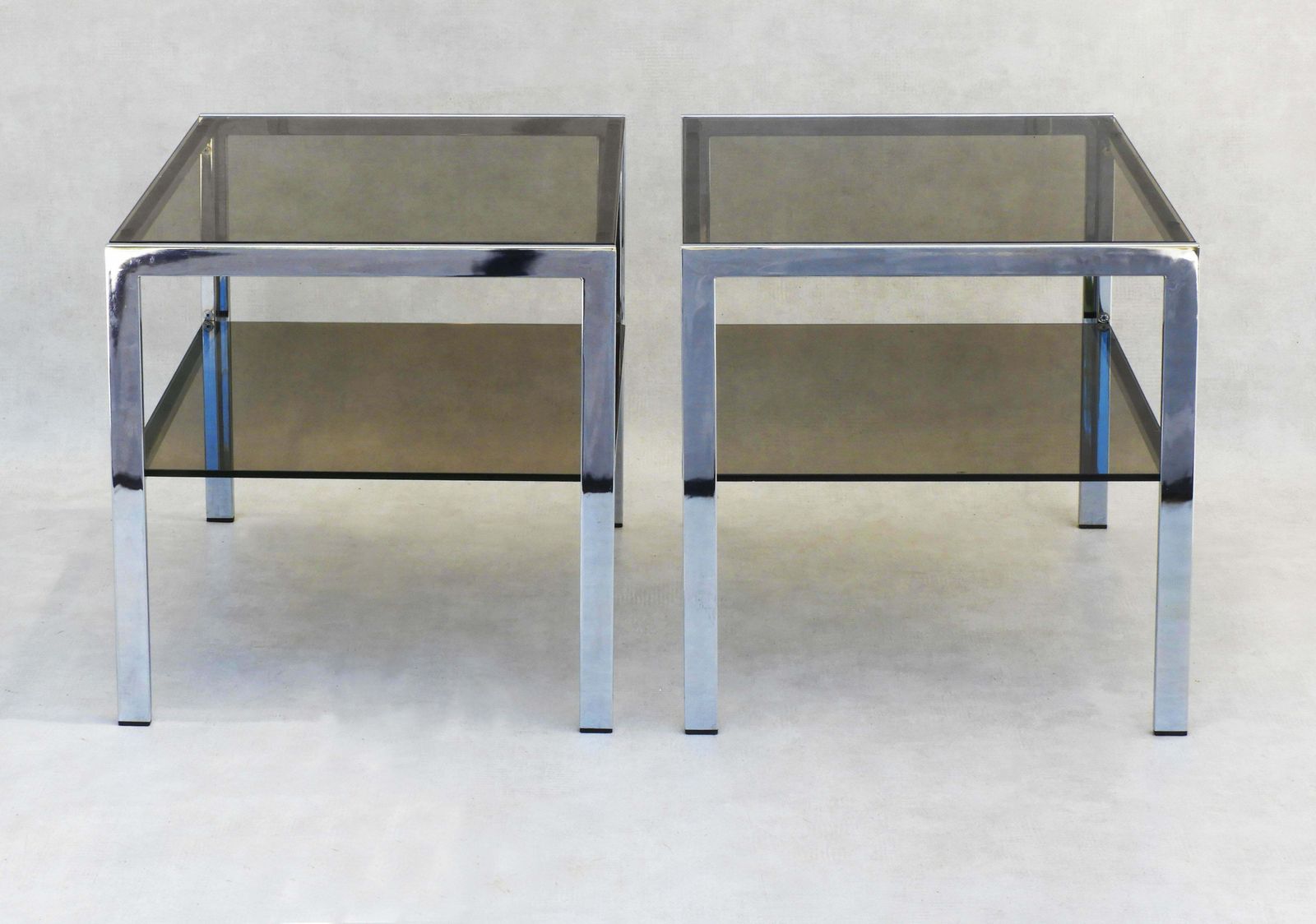 Chrome And Smoked Glass Side Tables C1970s France photo Furniture