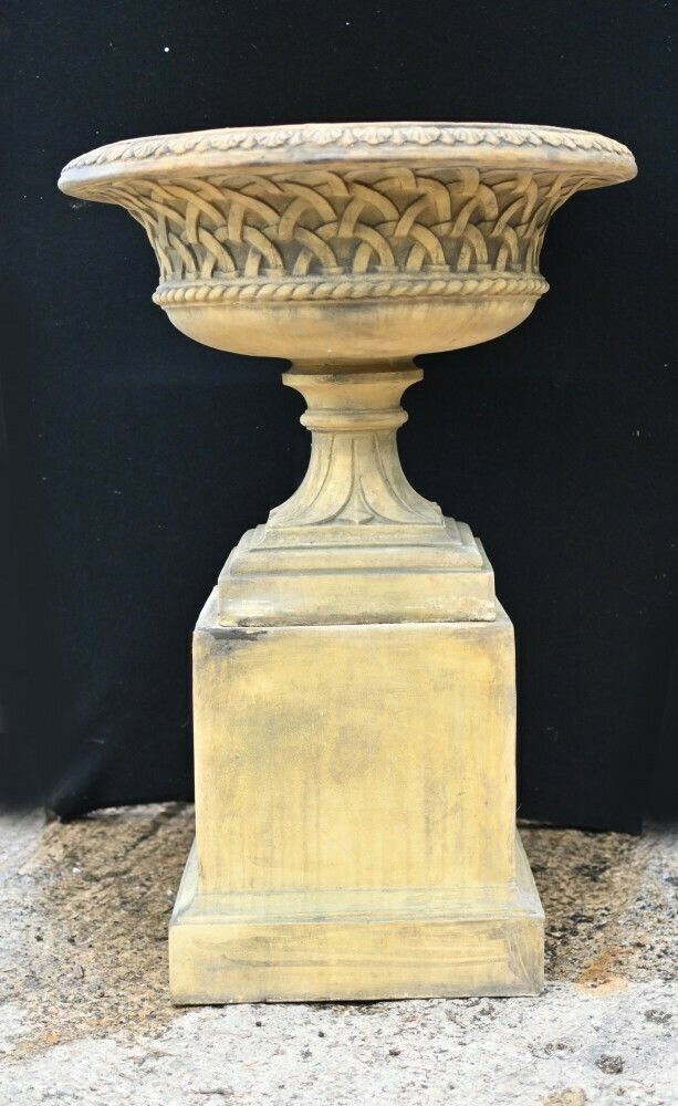 photo furniture Pair Terracotta Garden Urns Pedestal Classical Celtic Gothic
