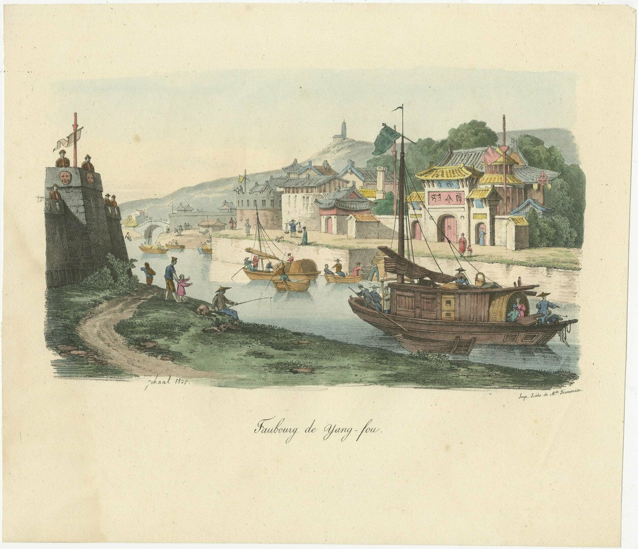 Antique Print Of The City Of Yang Tcheou, China